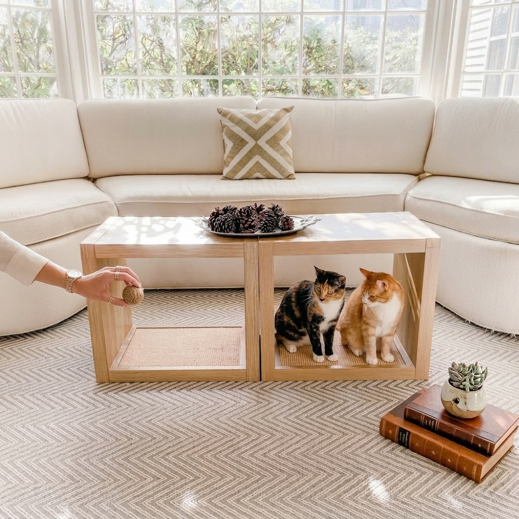 2-in-1 Cat Scratcher End Table – Modern Wood Side Table with Customizable Sisal Scratching Pad – Versatile Furniture for Cats and Home Decor