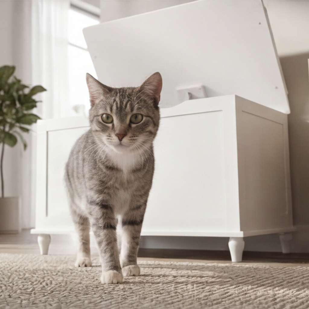 Designer Catbox Cat Litter Box Enclosure, Hidden, Dog-Proof Pet Furniture with Cover, Elegant, Covered, Odor Contained for Large Cats, Cat Litter Box Furniture with Lid, White, Jumbo Sized
