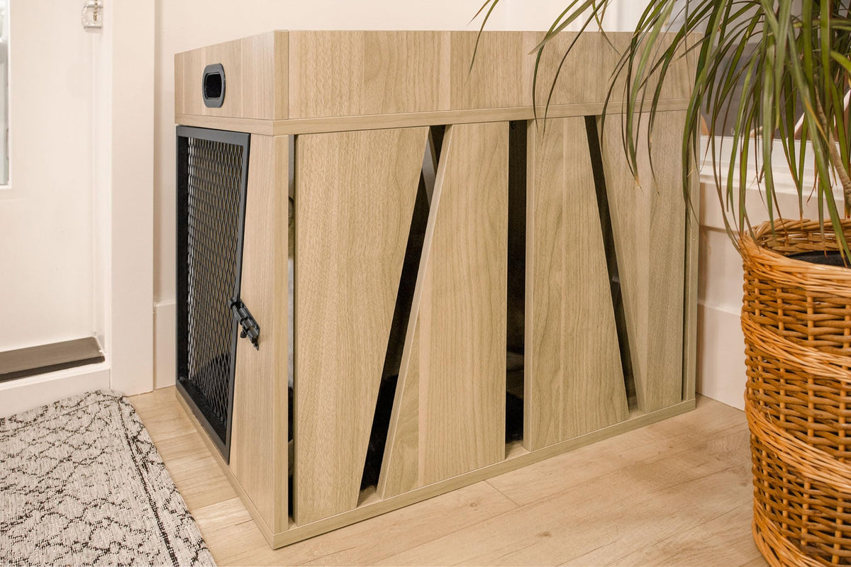 Dog Crate Furniture (Light wood Medium)- House Kennel for Medium Dogs,with Storage Compartment for Leashes, Treats, Beds, Lucky Kennels Penny Wooden.