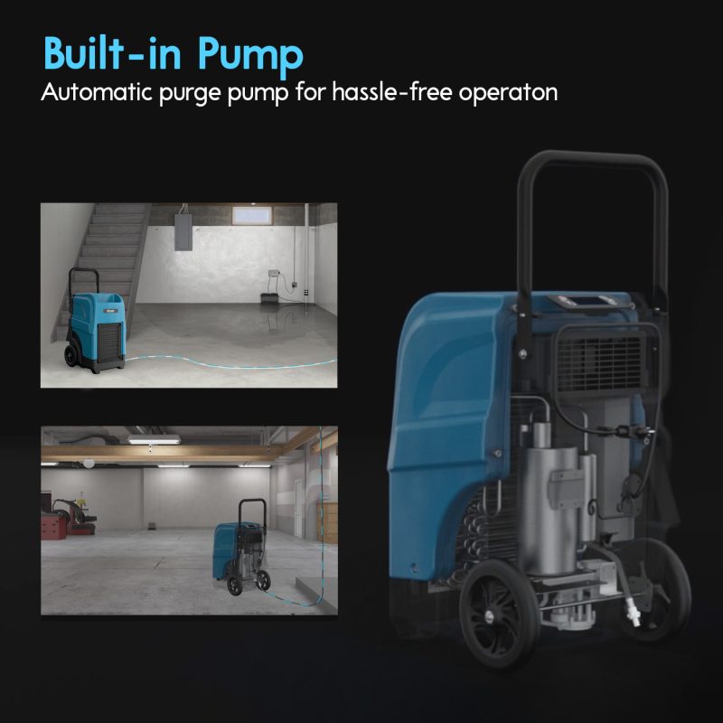 VIKING CD-90L 145-Pint Commercial LGR Dehumidifier with Automatic Purge Pump, Drainage Hose, Handle and Wheels for Water Damage Restoration, Clean-up Flood, Basement