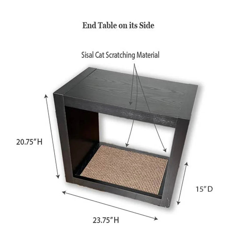 2-in-1 Cat Scratcher End Table – Modern Wood Side Table with Customizable Sisal Scratching Pad – Versatile Furniture for Cats and Home Decor Dark Wood