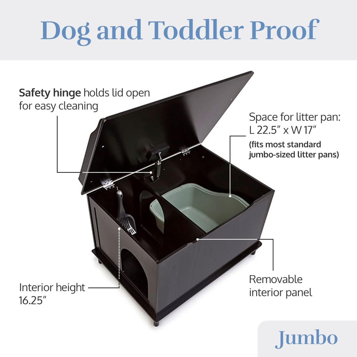 Designer Catbox Cat Litter Box Enclosure, Hidden, Dog-Proof Pet Furniture with Cover, Elegant, Covered, Odor Contained for Large Cats, Cat Litter Box Furniture with Lid, Black, Jumbo Sized