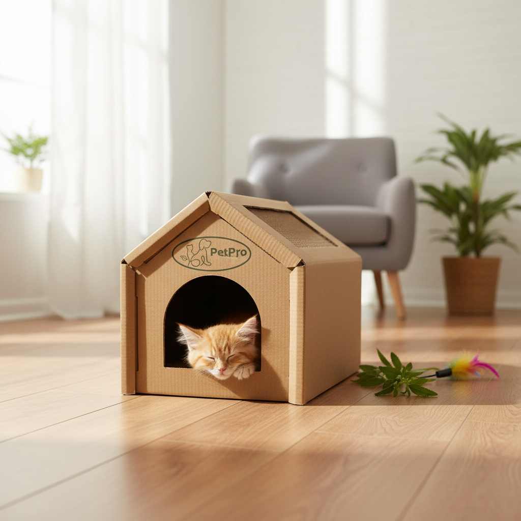 Medium Corrugated Cardboard Cat House, Cozy Hideaway Scratching Playhouse