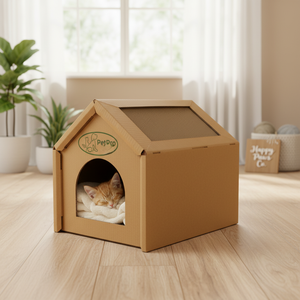 Medium Corrugated Cardboard Cat House, Cozy Hideaway Scratching Playhouse