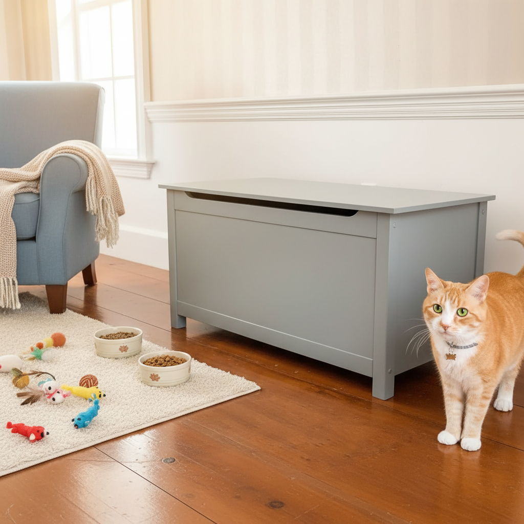 Parker Designer Catbox Cat Litter Box Enclosure, Hidden, Dog-Proof Pet Furniture with Cover, Elegant, Covered, Odor Contained for Large Cats, Litter Box Furniture with Lid, Cat Litter Boxes, Gray