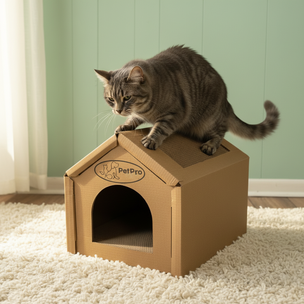 Medium Corrugated Cardboard Cat House, Cozy Hideaway Scratching Playhouse