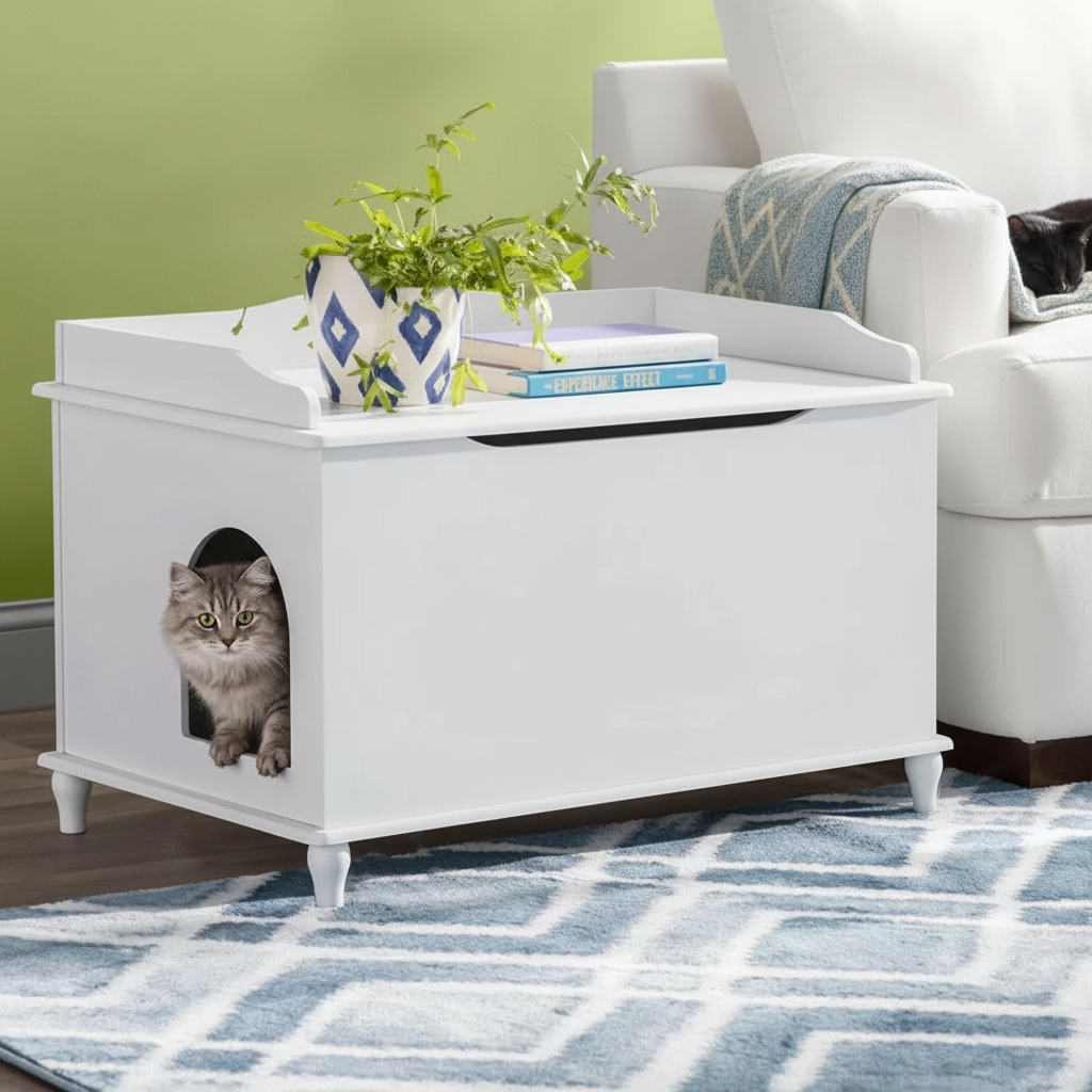 Designer Catbox Cat Litter Box Enclosure, Hidden, Dog-Proof Pet Furniture with Cover, Elegant, Covered, Odor Contained for Large Cats, Cat Litter Box Furniture with Lid