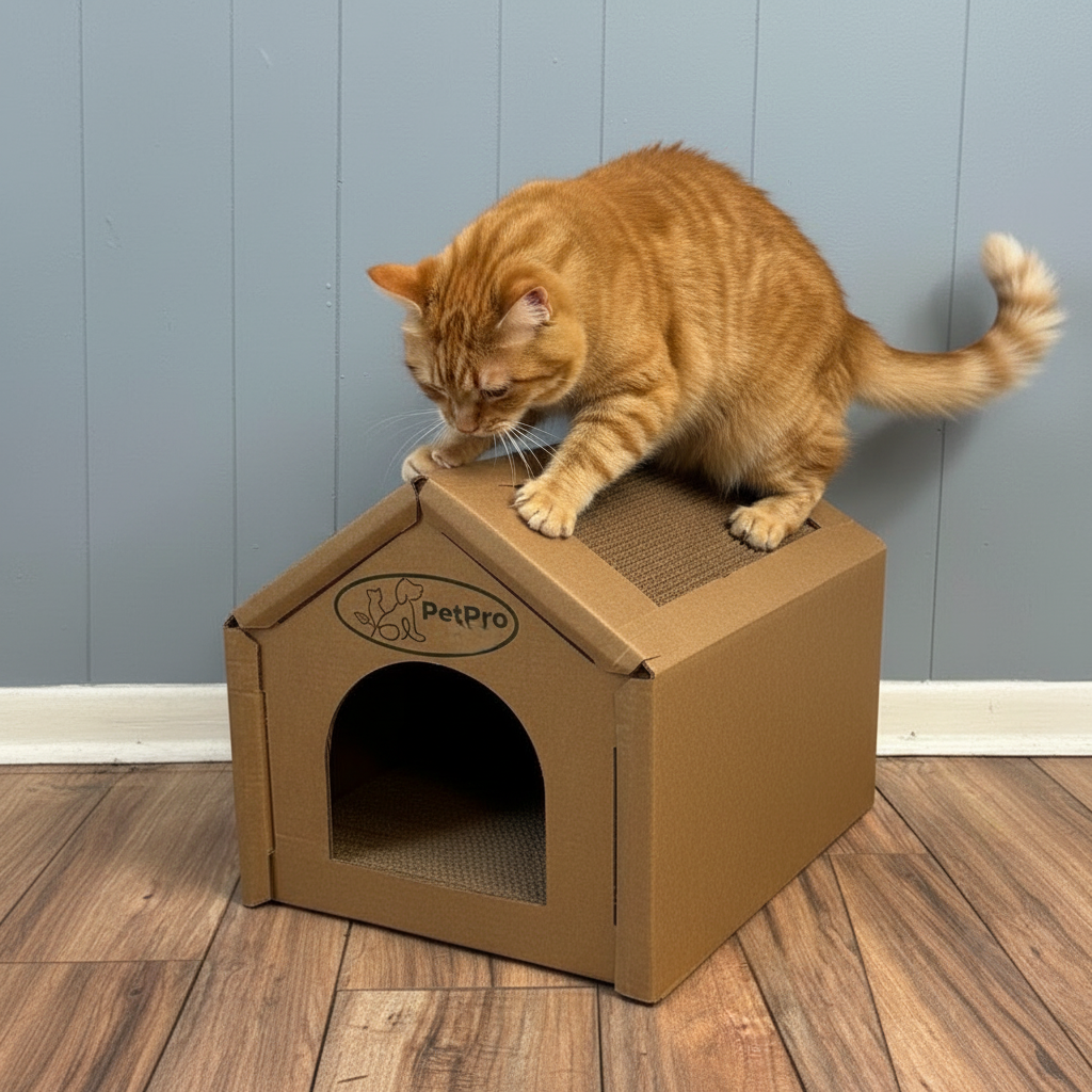 Medium Corrugated Cardboard Cat House, Cozy Hideaway Scratching Playhouse