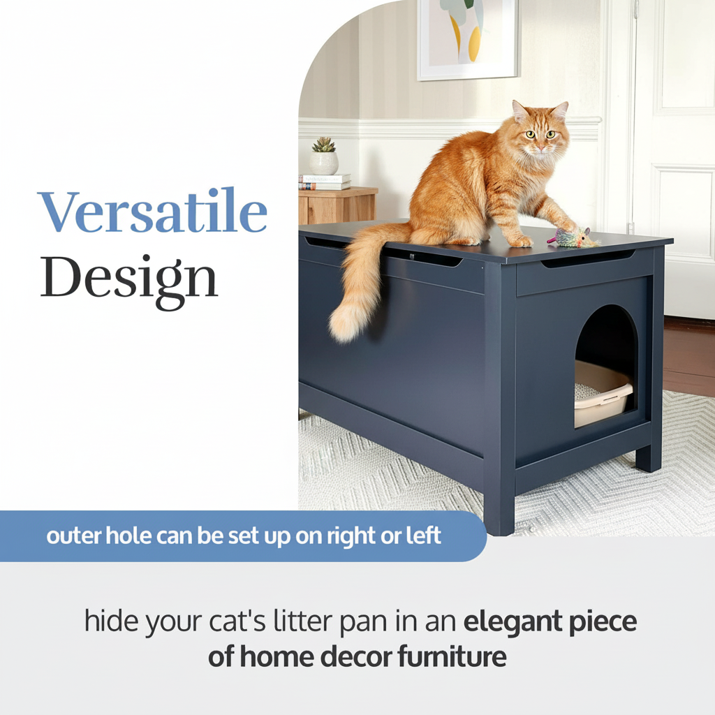 Parker Designer Catbox Cat Litter Box Enclosure, Hidden, Dog-Proof Pet Furniture with Cover, Elegant, Covered, Odor Contained for Large Cats, Litter Box Furniture with Lid, Cat Litter Boxes, Charcoal Black.