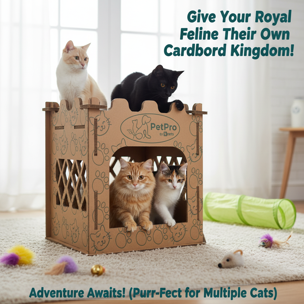 Cardboard Cat Castle – Double Layer Scratch House, Hideaway Playhouse