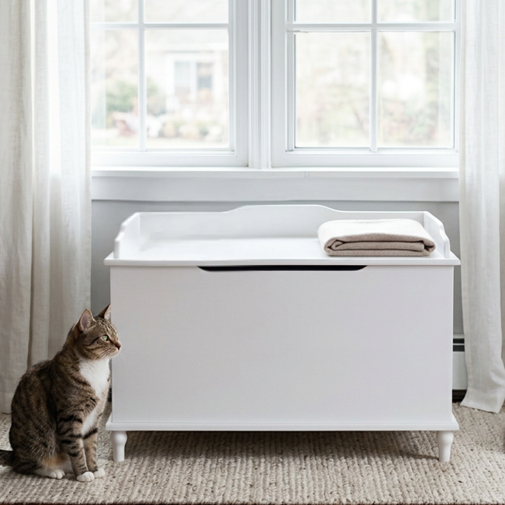Designer Catbox Cat Litter Box Enclosure, Hidden, Dog-Proof Pet Furniture with Cover, Elegant, Covered, Odor Contained for Large Cats, Cat Litter Box Furniture with Lid, White, Jumbo Sized