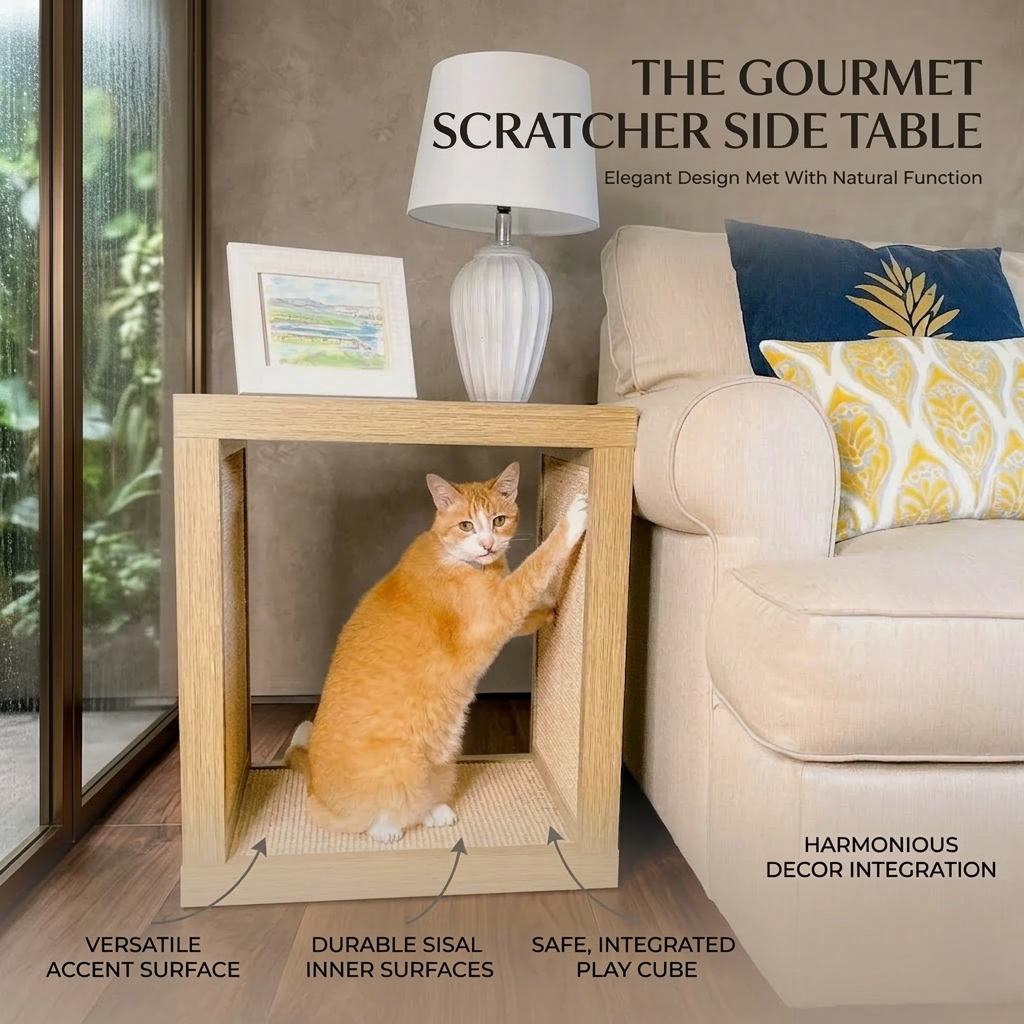 2-in-1 Cat Scratcher End Table – Modern Wood Side Table with Customizable Sisal Scratching Pad – Versatile Furniture for Cats and Home Decor
