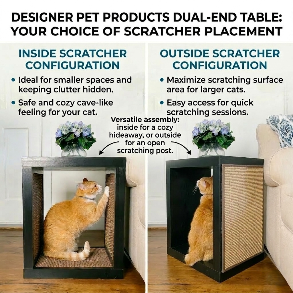 2-in-1 Cat Scratcher End Table – Modern Wood Side Table with Customizable Sisal Scratching Pad – Versatile Furniture for Cats and Home Decor Dark Wood