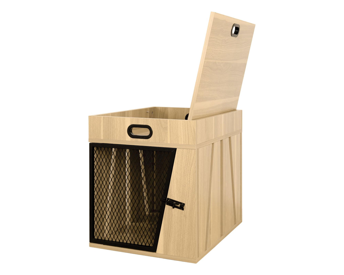 Dog Crate Furniture   (Light wood Medium)- House Kennel for Medium Dogs,with Storage Compartment for Leashes, Treats, Beds,  Lucky Kennels Penny  Wooden.