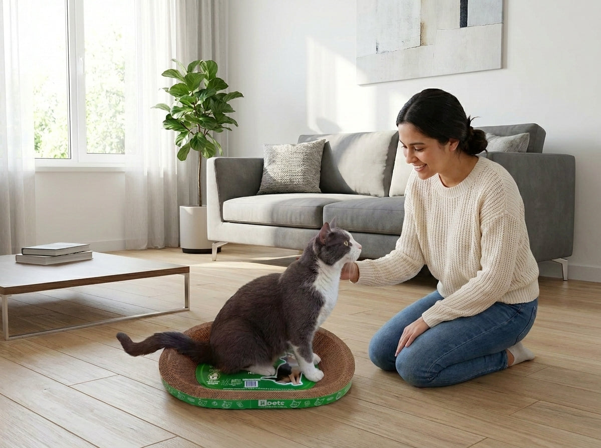 Oval Cardboard Cat Scratcher Bed Set | Modern Cat Furniture Lounge