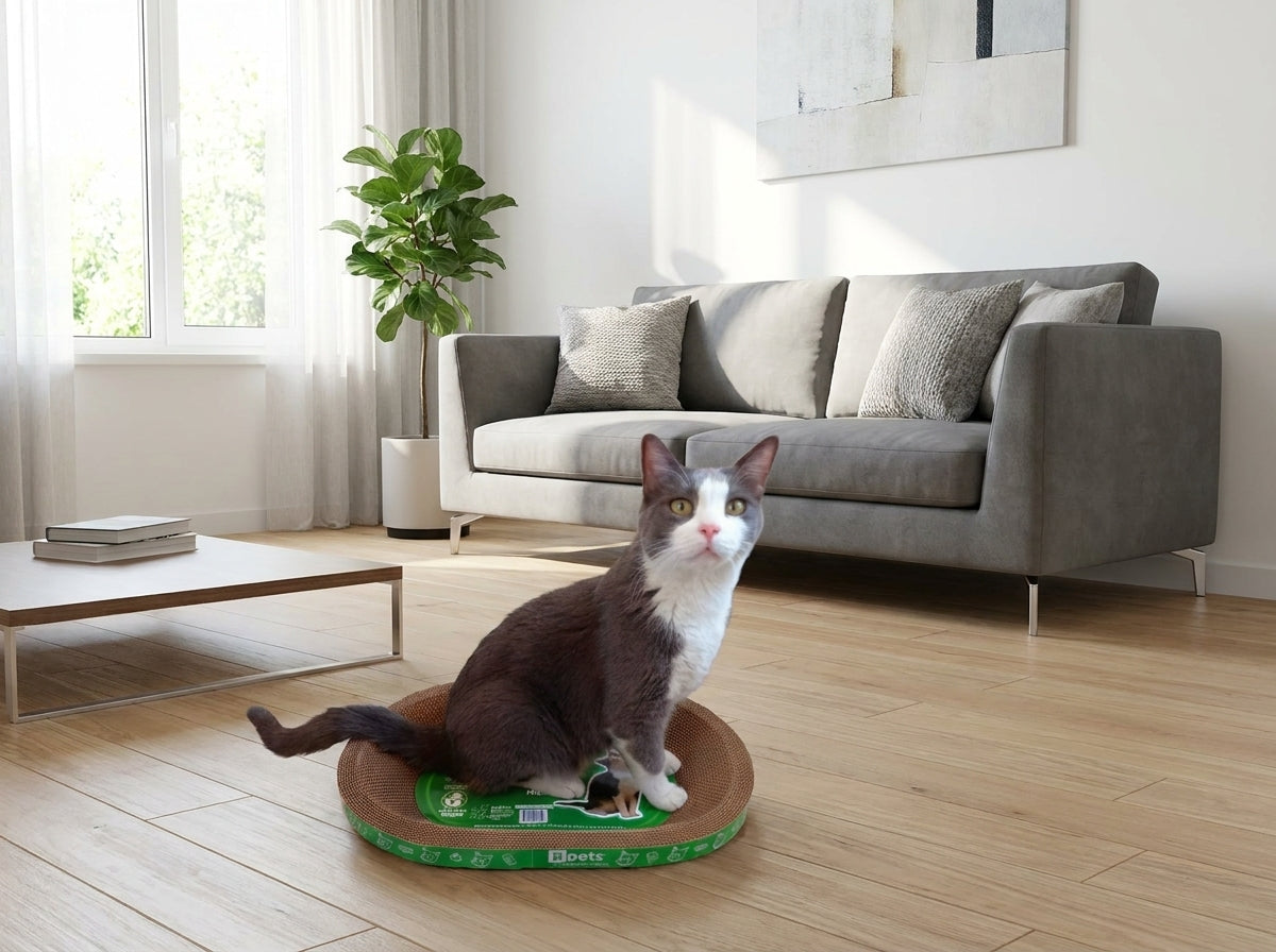 Oval Cardboard Cat Scratcher Bed Set | Modern Cat Furniture Lounge