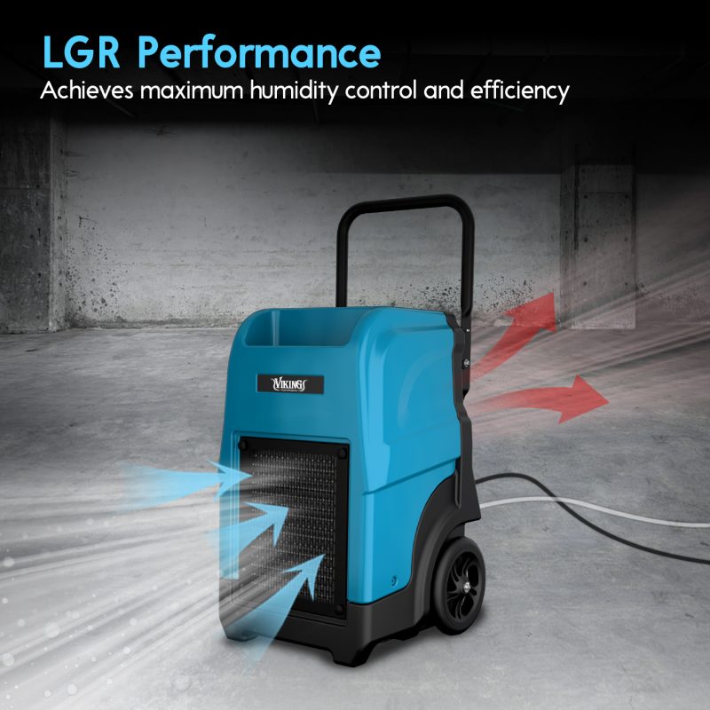 VIKING CD-90L 145-Pint Commercial LGR Dehumidifier with Automatic Purge Pump, Drainage Hose, Handle and Wheels for Water Damage Restoration, Clean-up Flood, Basement