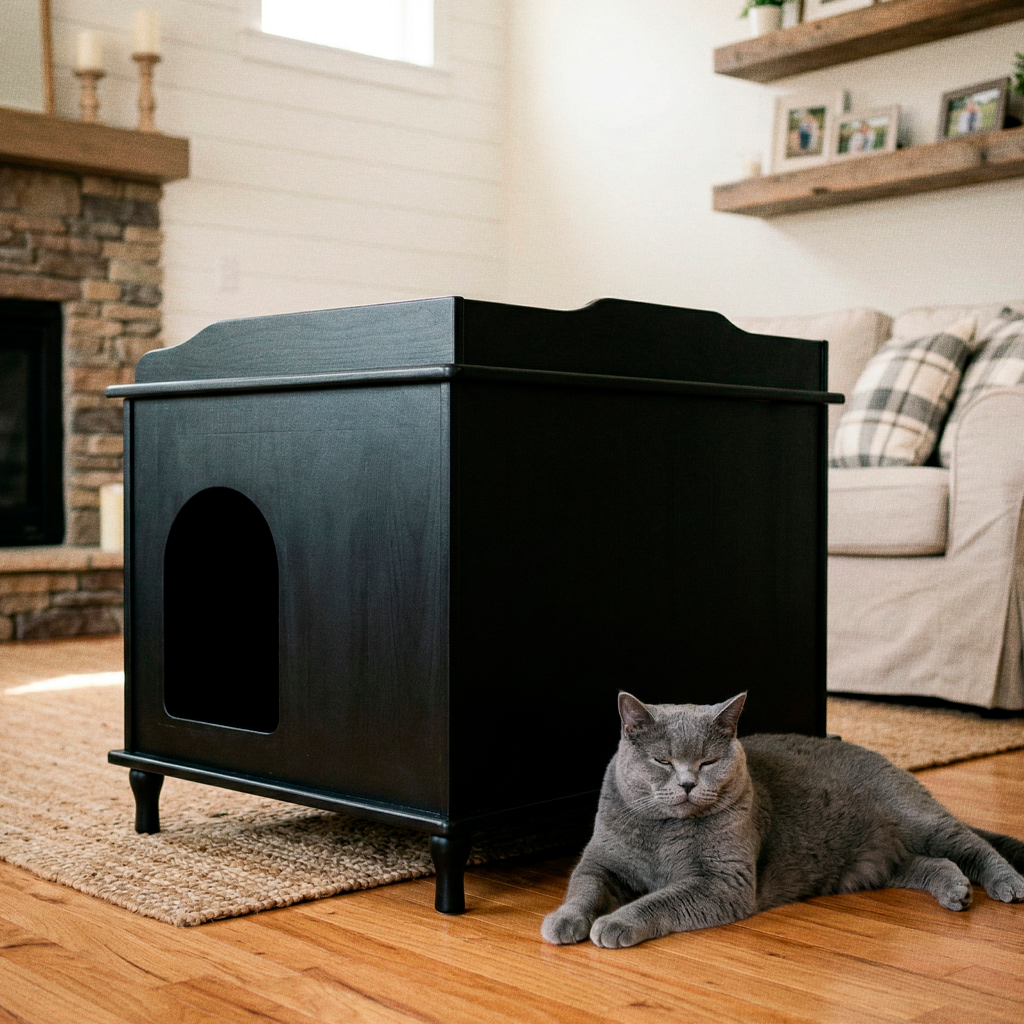 Designer Catbox Cat Litter Box Enclosure, Hidden, Dog-Proof Pet Furniture with Cover, Elegant, Covered, Odor Contained for Large Cats, Cat Litter Box Furniture with Lid