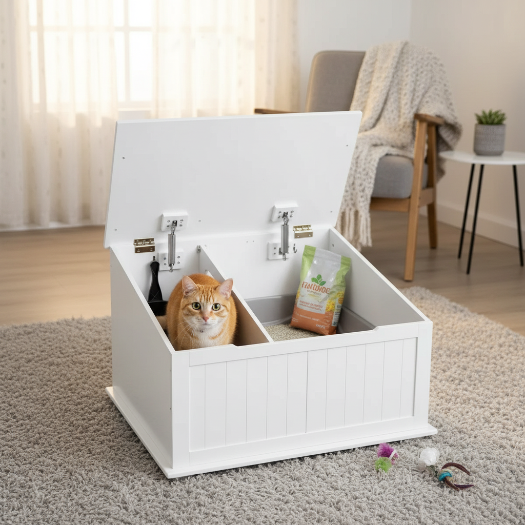 Designer Catbox Cat Litter Box Enclosure, Hidden, Dog-Proof Pet Furniture with Cover, Elegant, Covered, Odor Contained for Large Cats, Cat Litter Box Furniture with Lid