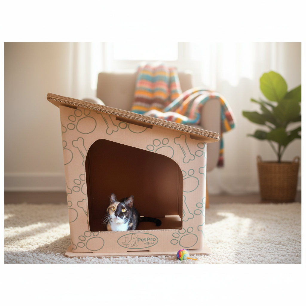 Modern Double-Layer Cardboard Cat House, Cozy Hideout Scratcher, PetPro Brand