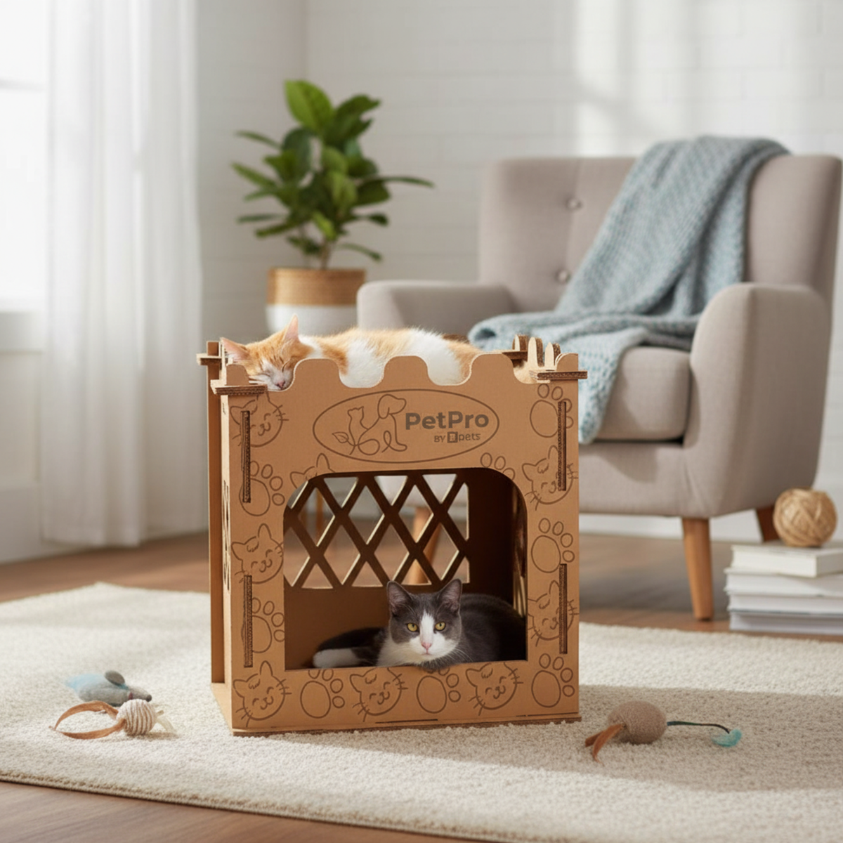 Cardboard Cat Castle – Double Layer Scratch House, Hideaway Playhouse