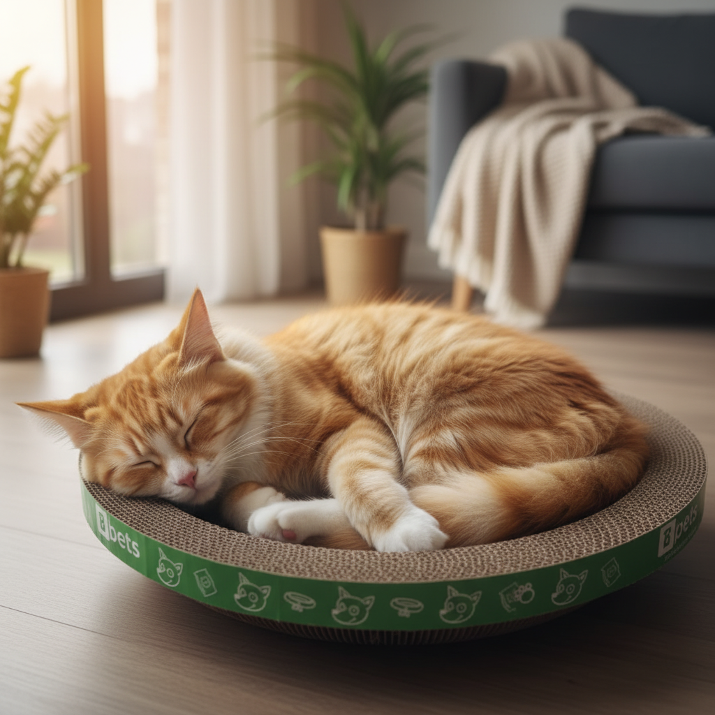 Round Cat Scratcher – Sturdy, Natural Cardboard, Safe for Claws, Protects Furniture, Supports Active Play and Long naps.