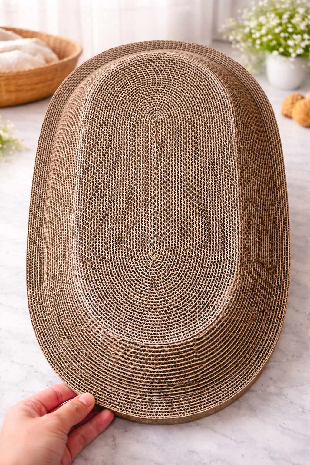 Oval Cardboard Cat Scratcher Bed Set | Modern Cat Furniture Lounge